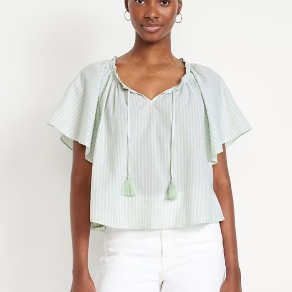 Flutter-Sleeve Tassel-Tie Top, Large, Old Navy